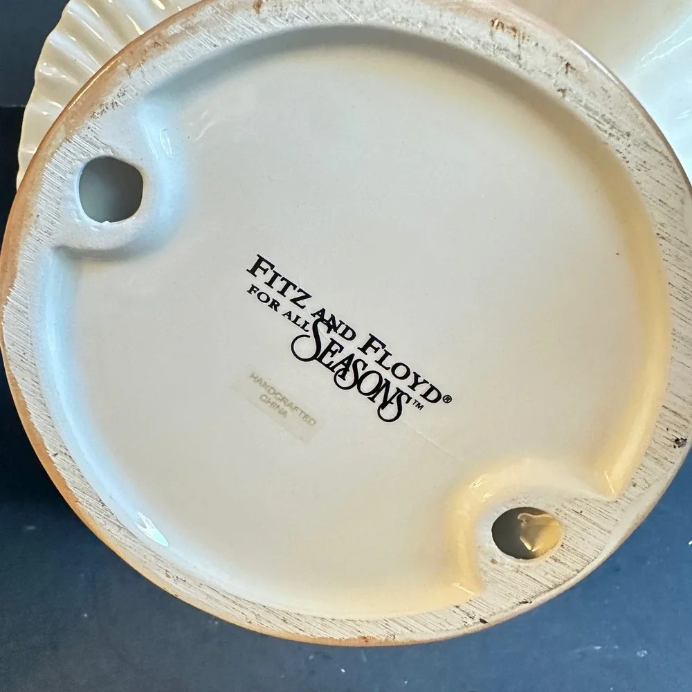 Fitz and Floyd Seashell Compote Footed Bowl Coastal Beach Decor Cream Peach Aqua
